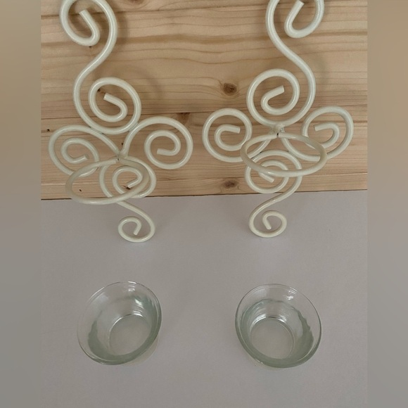 Wall Sconces Wrought Iron Ivory Beige Set of 2 with Glass Tea Light Holder - Picture 4 of 8